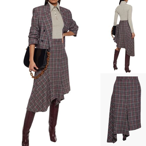 Isabel Marant Diesty Asymmetric Checked Wool Blend Skirt Size 6 - Picture 2 of 12